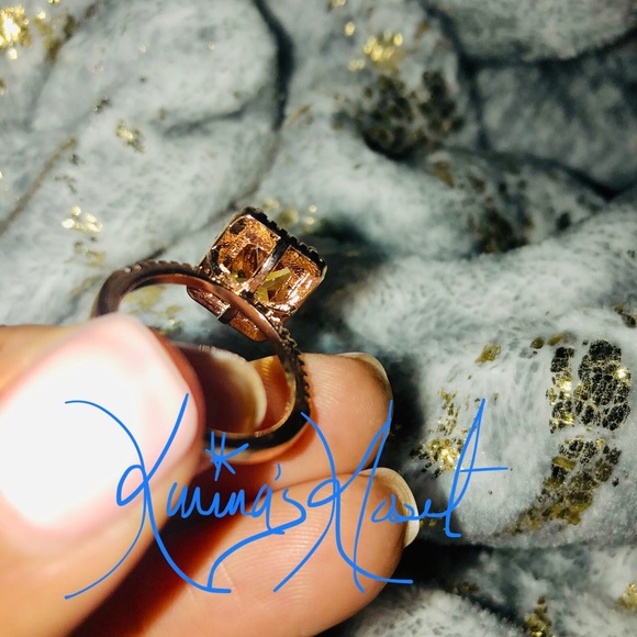 👑2K CZ Champagne Princess Rose Gold Solitaire, Cocktail Ring, Statement Ring - Picture 4 of 8